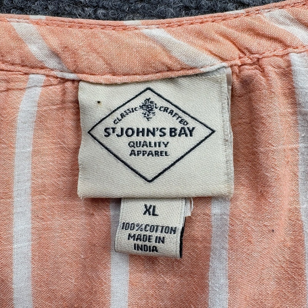 St. John's Bay Popover Tunic Women's XL Peach Stripe Cottagecore Sheer Coastal‎ - Picture 5 of 14